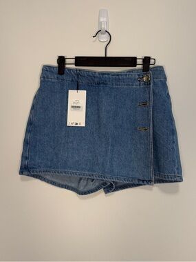 Zara Blue Denim Mini Skort Button Detail